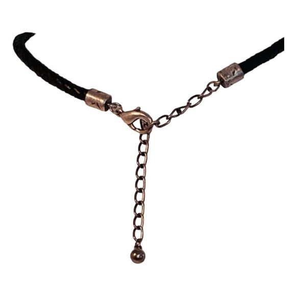 Necklace Large Silver Metal Statement Pendent Braided Black Cord Lobster Closure - Picture 4 of 4